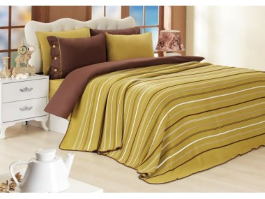 Комплект постельного белья с покрывалом Cahan Stripie оливковый